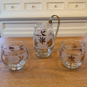 Vintage Libbey Golden Foliage Serving Set - Pitcher, Creamer & Sugar Bowl - MCM